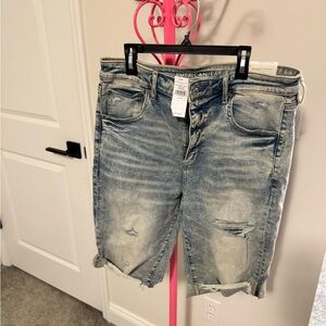 American Eagle Outfitters Blue Jean Bike Shorts Distressed Style